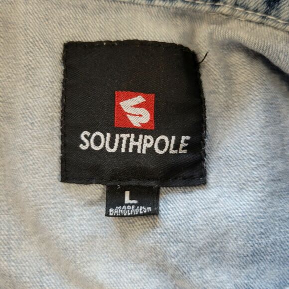 Southpole Men's Acid Wash Light Wash Denim Button Front Jean Jacket - Picture 8 of 9